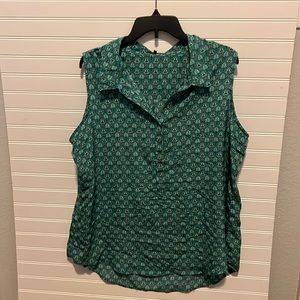 Green Patterned 1X Sleeveless Blouse